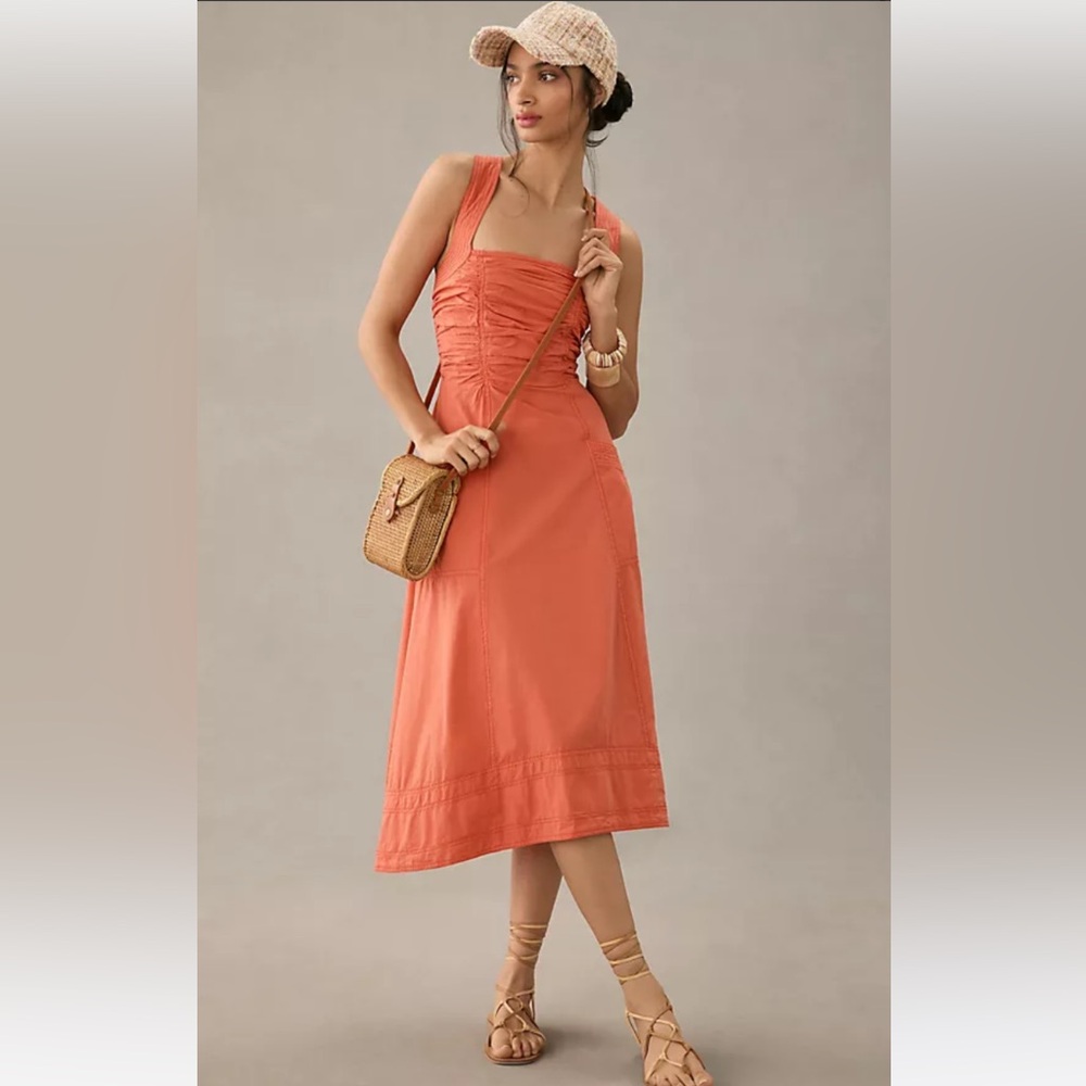 Pilcro Ruched square neck midi dress